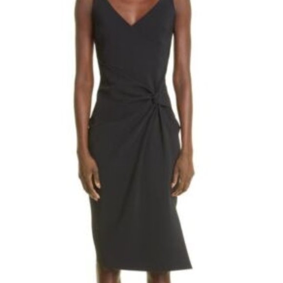 CHIARA BONI LA PETITE ROBE YASU SIDE WRAP KNOT BLACK SHEATH DRESS 46IT/ US 10 - Picture 2 of 8